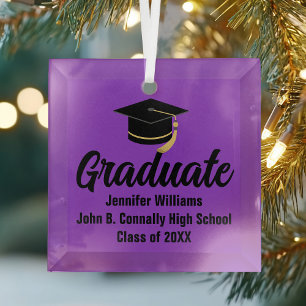 Purple Black Graduate Personalised Graduation Glass Tree Decoration