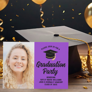 Purple Black Graduate Photo 2025 Graduation Party Invitation