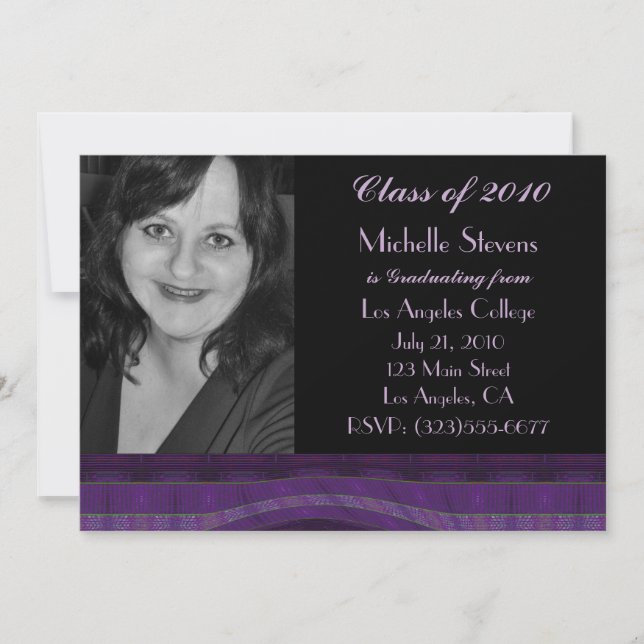 purple black graduation invitation (Front)