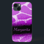 Purple black graphic animal pattern case<br><div class="desc">Bright animal patterned case in black,  white and bold purple hues. Personalise this item with your own name. Currently reads Margarita. This original pattern by Sarah Trett,  is based on the patterning found on a giraffe with a halftone moiré dot gain pattern overlay.</div>