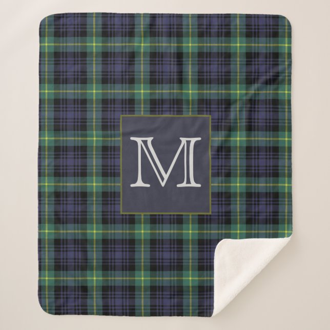 Purple Black Green Tartan Plaid Pattern Initial Sherpa Blanket (Front)