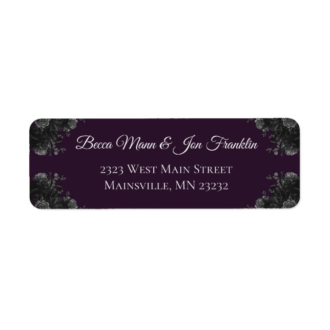 Purple Black Grey Rose Gothic Return Address Label (Front)