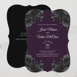 Purple Black Grey Roses Gothic Elegant Wedding Invitation