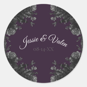 Purple Black Grey Roses Gothic Wedding Classic Round Sticker