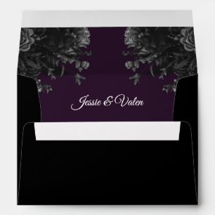 Purple Black Grey Roses Gothic Wedding Envelope