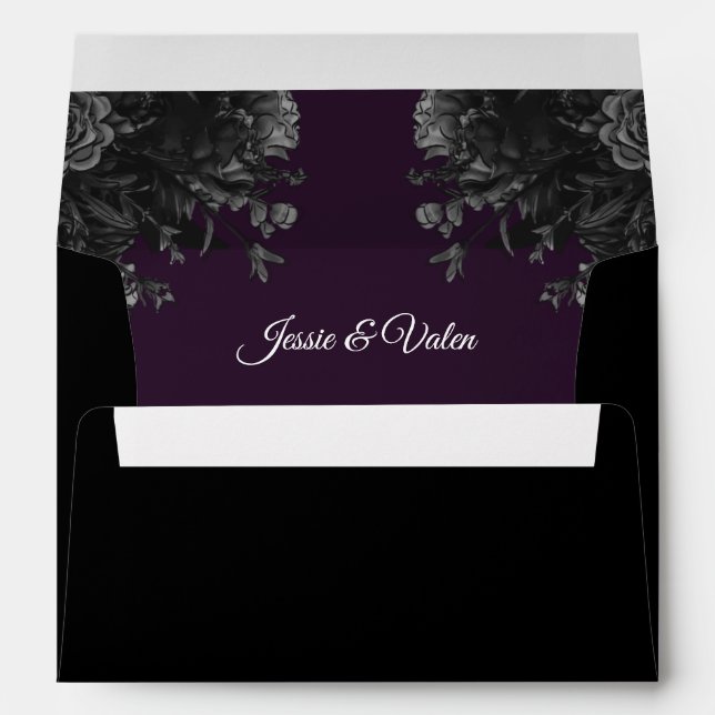 Purple Black Grey Roses Gothic Wedding Envelope (Back (Bottom))