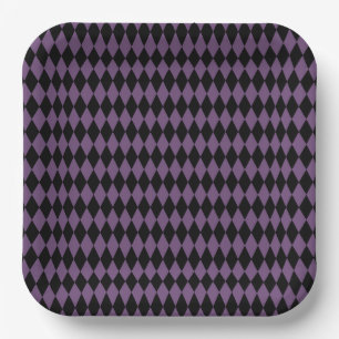 PURPLE BLACK HALLOWEEN DIAMOND PATTERN PAPER PLATE
