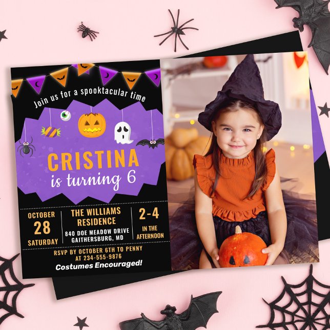 Purple Black Halloween Spooktacular Birthday Photo Invitation (Creator Uploaded)