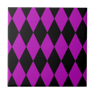 Purple Black Harlequin Diamonds Checkers Design Ceramic Tile
