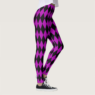 Purple Black Harlequin Diamonds Checkers Design Leggings