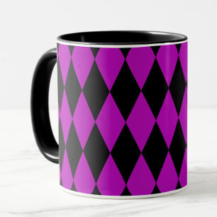 Purple Black Harlequin Diamonds Checkers Design Mug