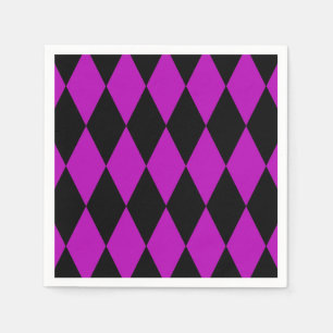 Purple Black Harlequin Diamonds Checkers Design Napkin