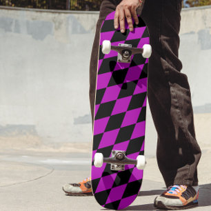 Purple Black Harlequin Diamonds Checkers Design Skateboard