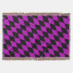 Purple Black Harlequin Diamonds Checkers Design Throw Blanket