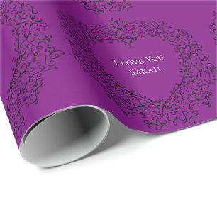 Purple & Black Heart Gothic Wedding Wrapping Paper