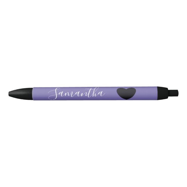 Purple Black Heart Personalised Name Ink Pen (Front)