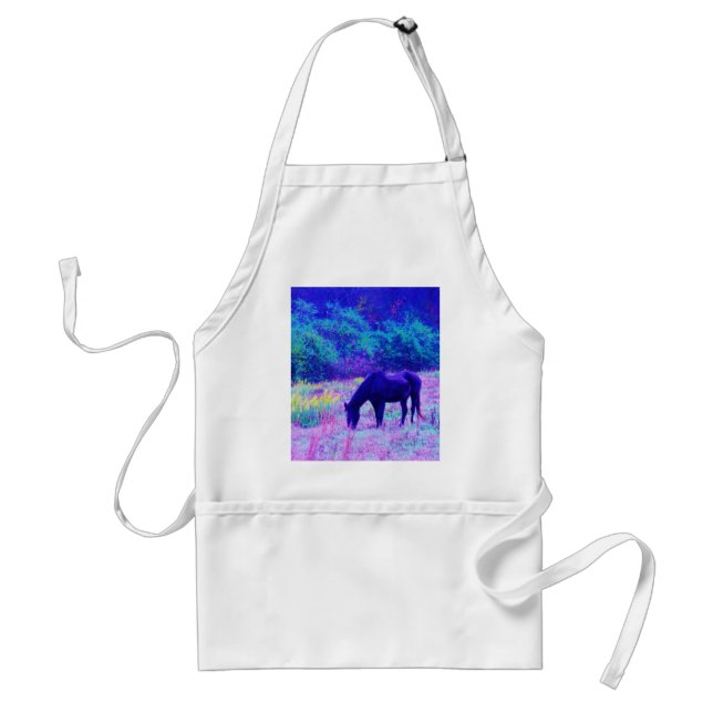 Purple Black Horse in Rainbow field Standard Apron (Front)