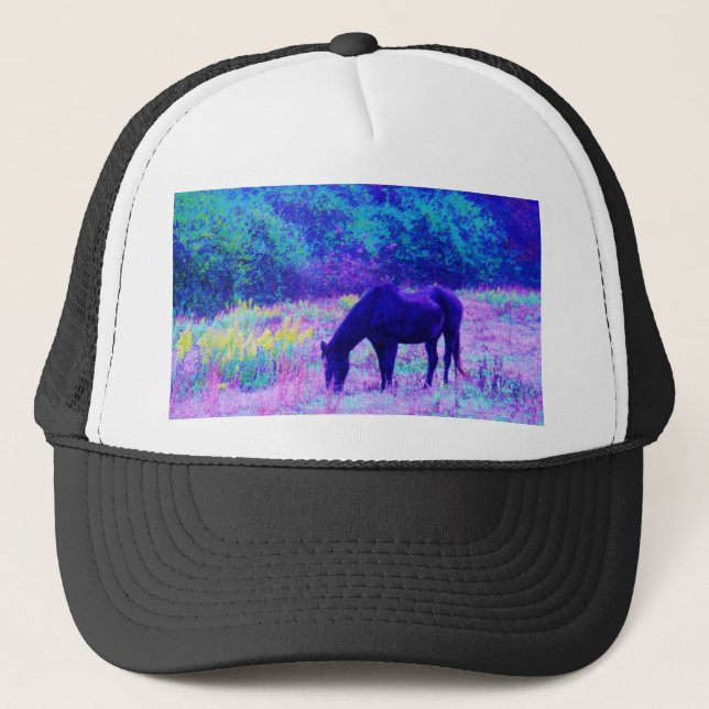 Purple Black Horse in Rainbow field Trucker Hat (Front)