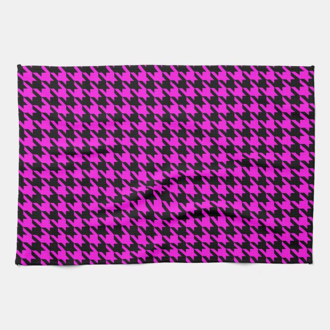Purple Black Houndstooth Plaid  Tea Towel (Horizontal)