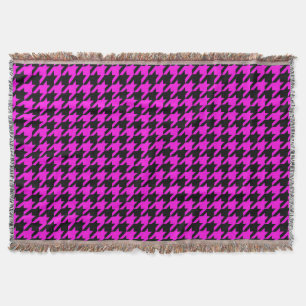 Purple Black Houndstooth Plaid Throw Blanket