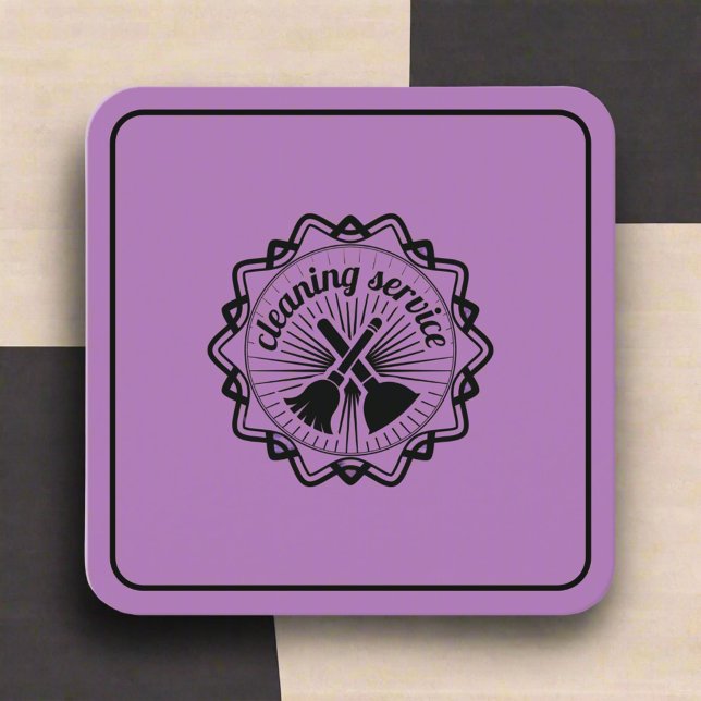 Purple & Black Housekeeper House cleaning Services Square Business Card (Creator Uploaded)