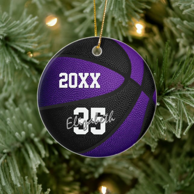 purple black kids team colours keepsake basketball ceramic ornament (Tree)