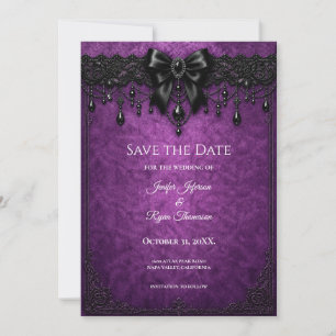 Purple Black Lace Gothic Save the date invitation