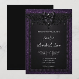 Purple Black Lace Sweet 16 Birthdy Invitation