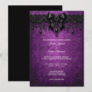 Purple Black Lace Wedding Invitation