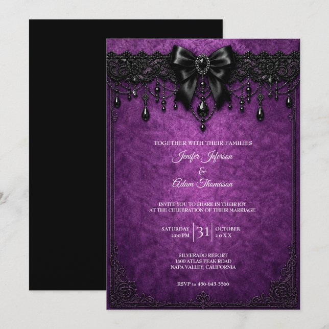 Purple Black Lace Wedding Invitation (Front/Back)