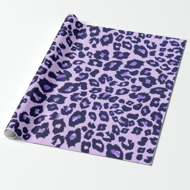 Purple Black Leopard Animal Print Wrapping Paper (Unrolled)