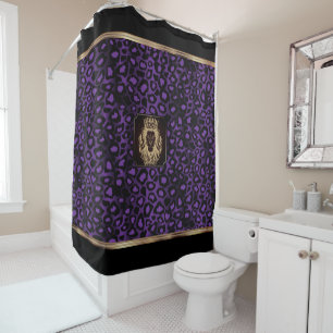 Purple & Black Leopard Pattern with a Lion Head  Shower Curtain