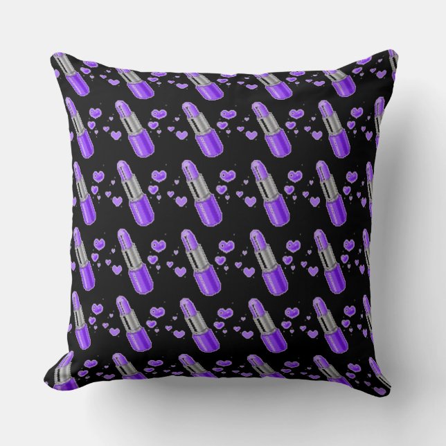 Purple & Black Lipstick Lover Throw Pillow (Front)