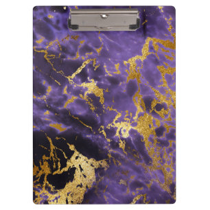Purple Black Marble Faux Gold Glitter Pattern Clipboard