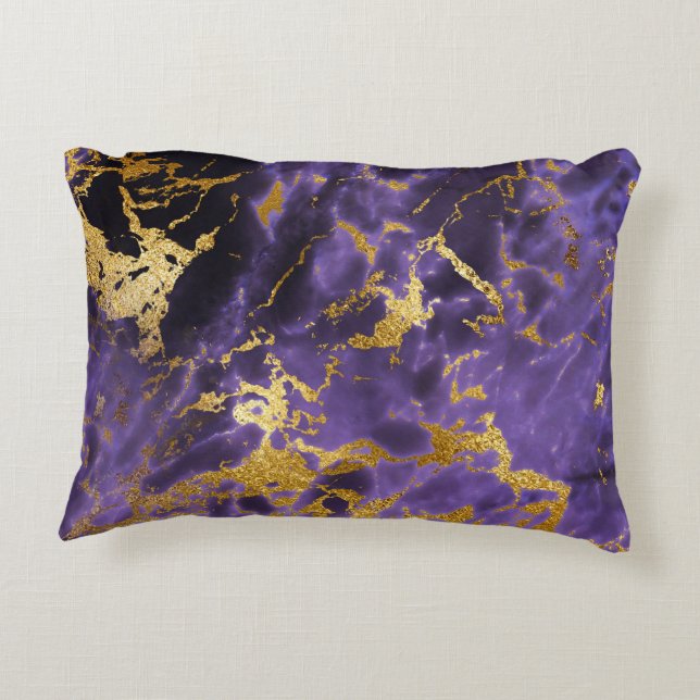 Purple Black Marble Faux Gold Glitter Pattern Decorative Cushion (Back)