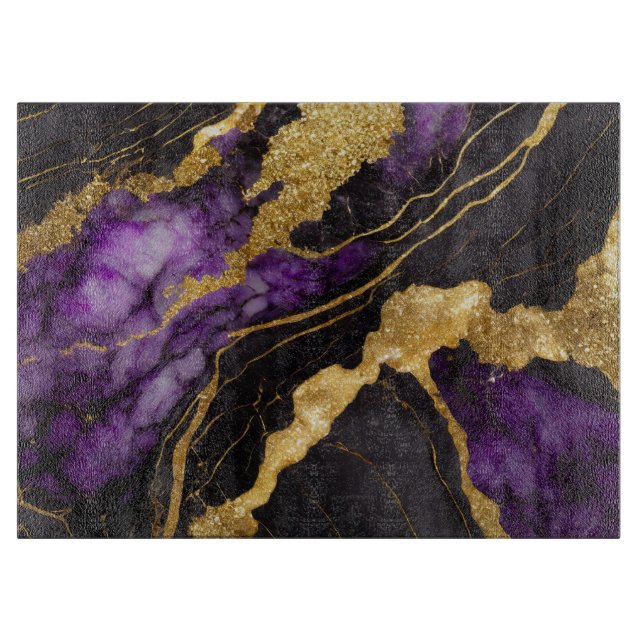 Purple Black Marble Pattern with Gold Cutting Board (Front)