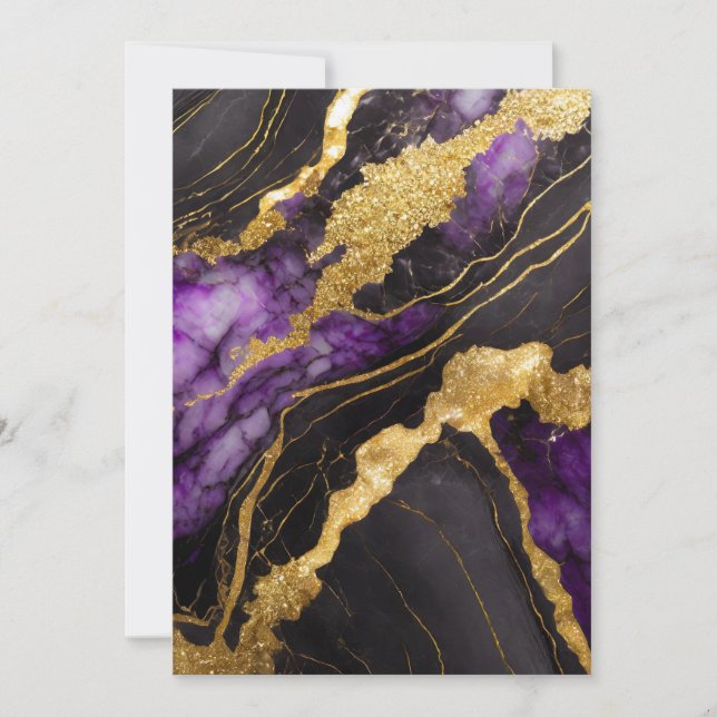 Purple Black Marble Pattern with Gold Invitation (Front)