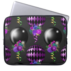 PURPLE & BLACK MARDI GRAS BALLOONS & BOUQUETS LAPTOP SLEEVE