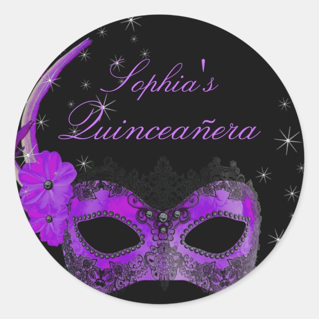 Purple & Black Masquerade Quinceanera Sticker (Front)