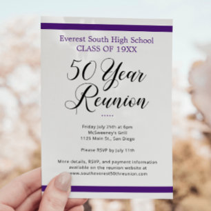 Purple Black Minimalist 50 Year Class Reunion Invitation