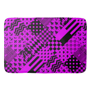 Purple Black Mixed Patterns Patchwork Design  Bath Mat
