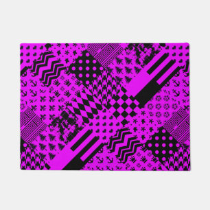 Purple Black Mixed Patterns Patchwork Design  Doormat