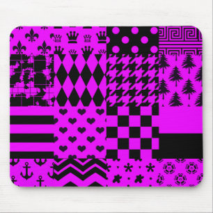 Purple Black Mixed Patterns Patchwork Design Mouse Pad