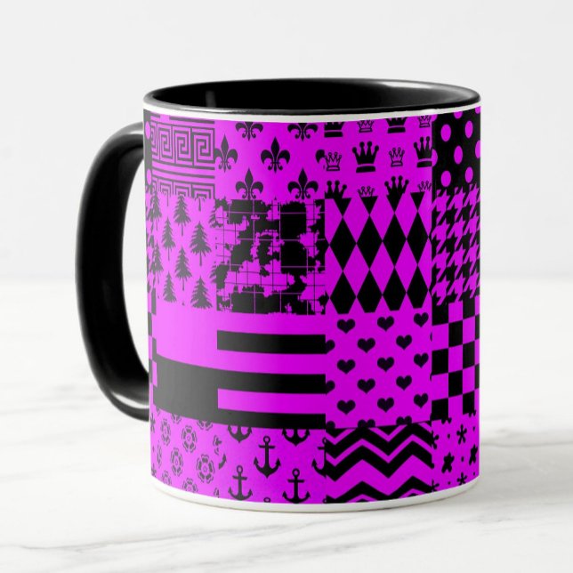 Purple Black Mixed Patterns Patchwork Design  Mug (Creator Uploaded)