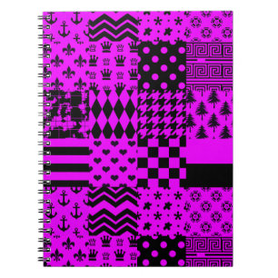 Purple Black Mixed Patterns Patchwork Design Notebook