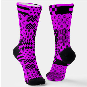 Purple Black Mixed Patterns Patchwork Design  Socks