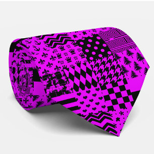 Purple Black Mixed Patterns Patchwork Design Tie
