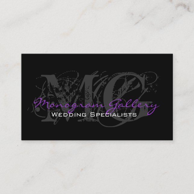 Purple Black Monogram Customisable Business Card (Front)