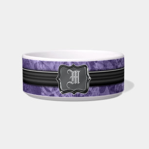 Purple black monogram designer pet bowl