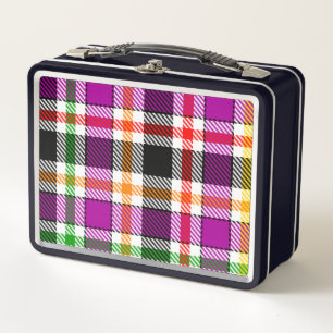 Purple Black Multicolour Flannel Plaid Tartan Metal Lunch Box